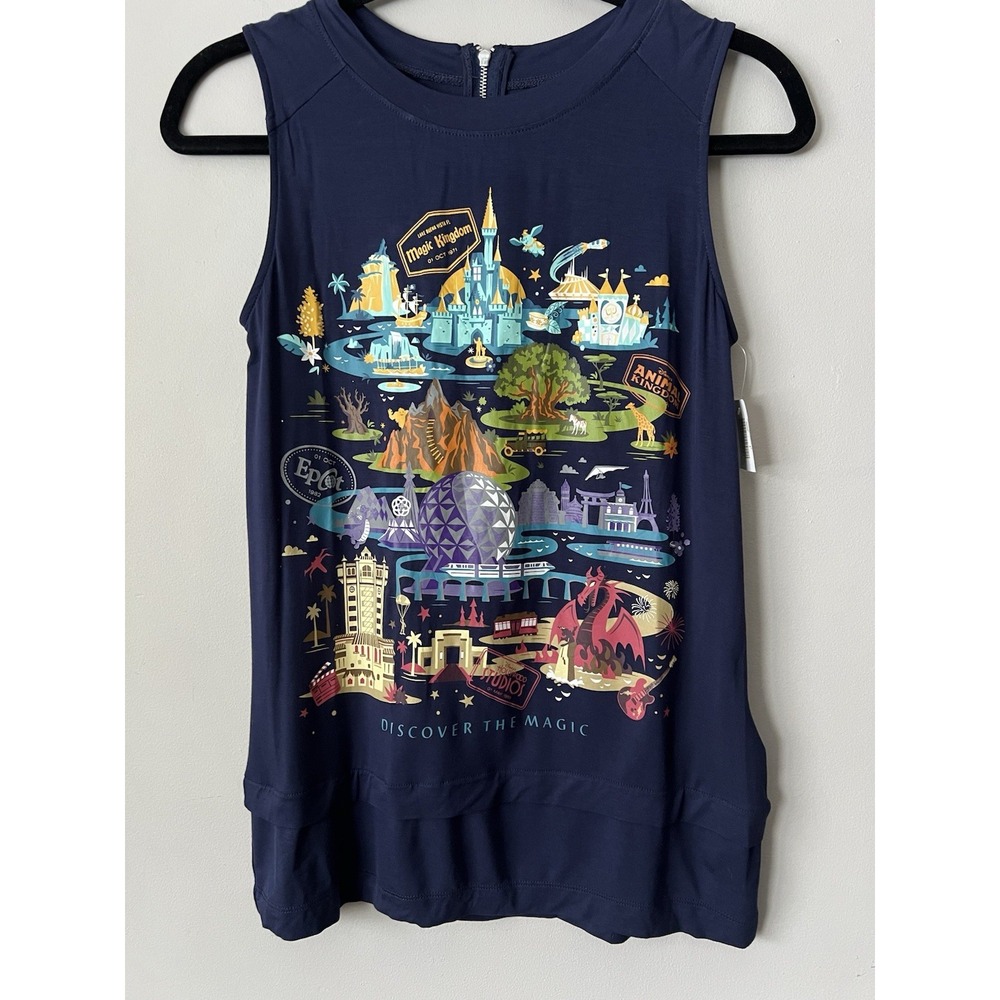 Disney Parks Tank Top World Magic Kingdom Sleeveless Shirt Back Zipper Size XS